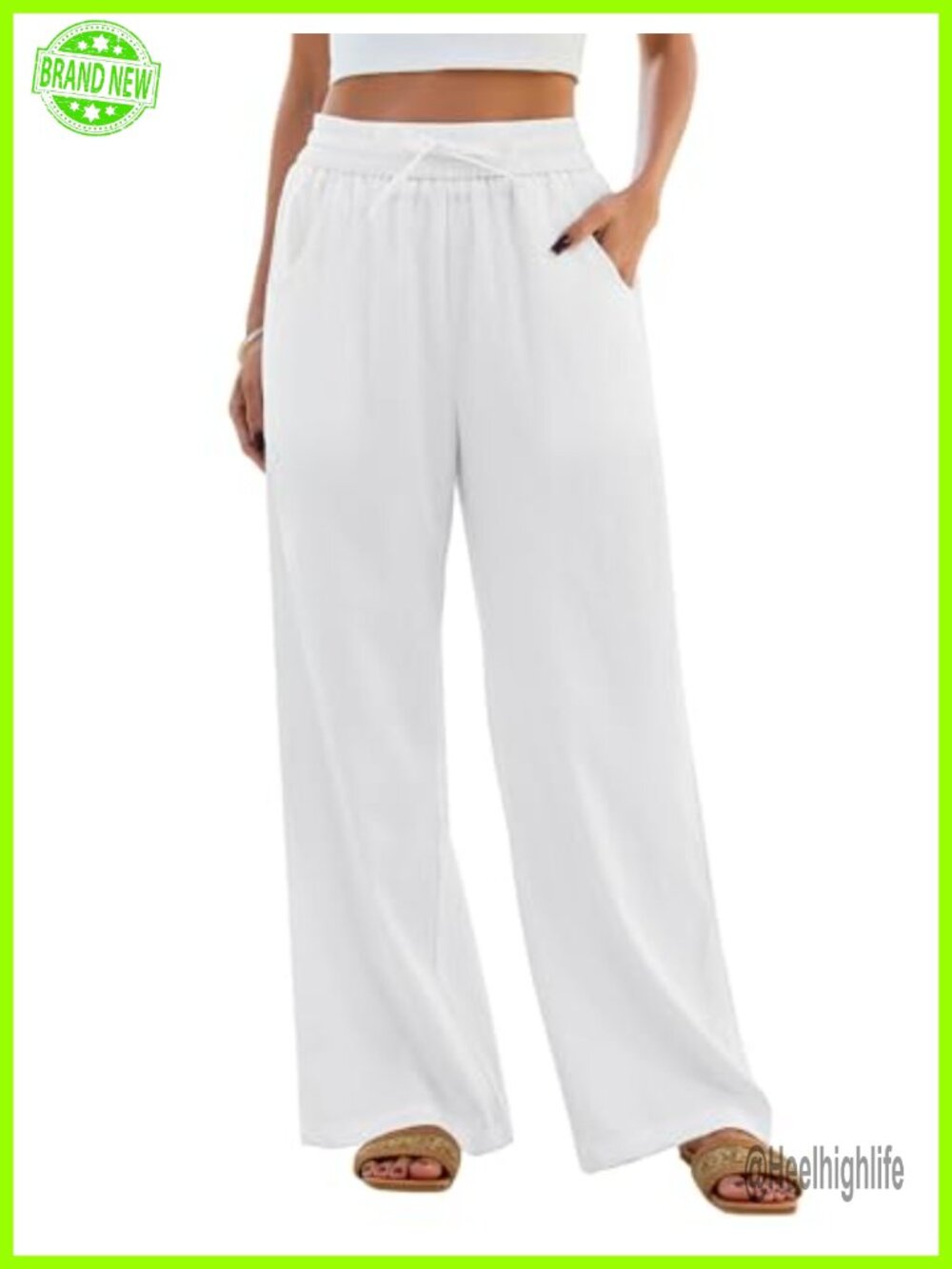 Women's Flowy Wide Leg Palazzo Pants Drawstring Elastic Waist with Pockets